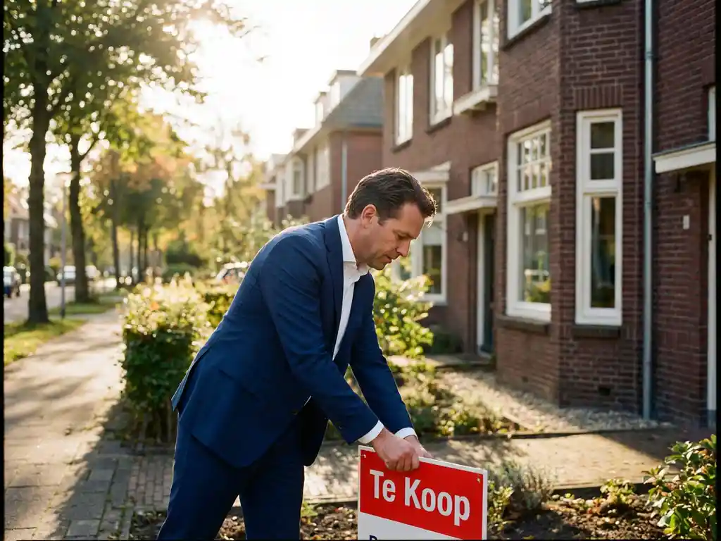 Makelaar in marineblauw pak plaatst rood 
