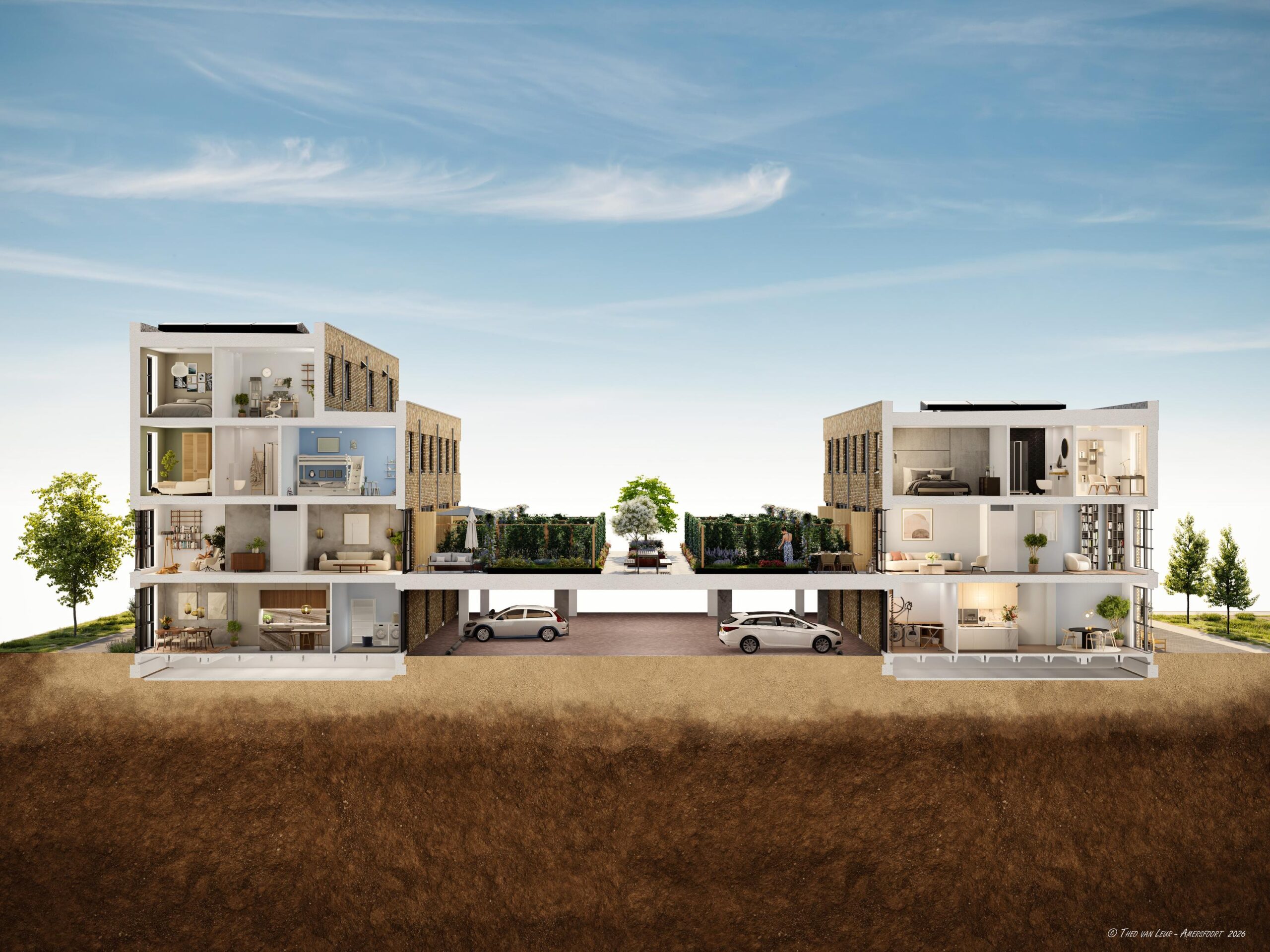 Nieuw Houtwijk Den Haag - Doorsnede bnr 111-112 met tuin_300dpi